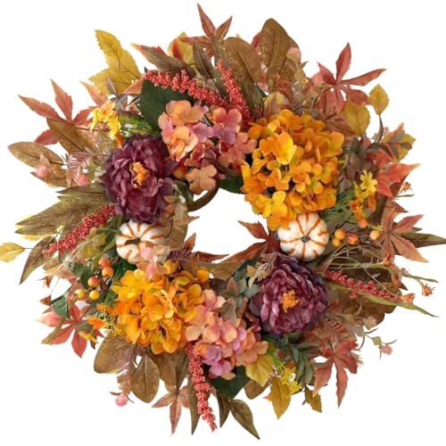 WANNA-CUL 24 Inch Fall Wreaths for Front Door with Hydrangea,Peony and...
