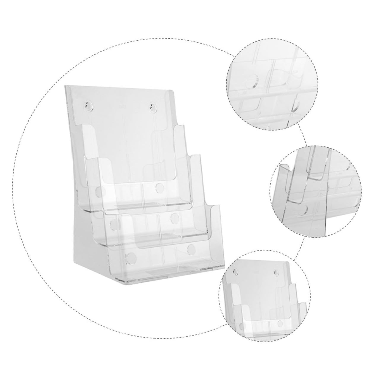FOMIYES Organizzatore di File da Scrivania in Acrilico Trasparente a Tre Livelli 245x160x320mm, Porta Brochure e Documenti per Ufficio, Scaffale Portaoggetti Compatto per Spazio Lavoro