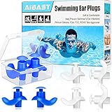 Swimming Ear Plugs, 2021 Upgraded 4 Pairs AiBast Professional Waterproof Reusable Silicone Earplugs for Swimming Showering Bathing Surfing and Snorkeling with ​Boxes, Suitable for Kids and Adult