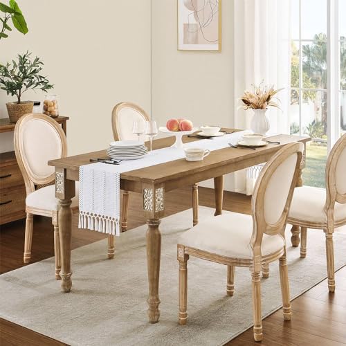 Image of ZeeMart Macrame Style Boho Table Runner, White Table Runners 48 Inches Long, Farmhouse Woven Home Decor, 12x48 Inch, White