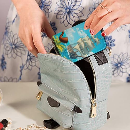 Small RFID Credit Card Holder Wallet with Zipper, Leather Wallet Case for Women Skull3