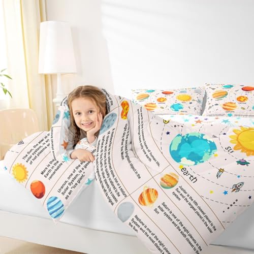 Image of Feelyou Solar System Bedding Set Twin, Outer Space Comforter Educational Comforter Set for Kids Planet Solar System Duvet Set 2Pcs