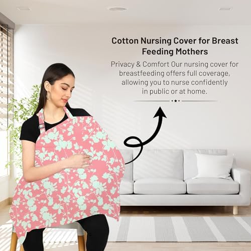 Image of ZIKKU 100% Cotton Nursing Cover for Breastfeeding, Soft and Breathable, Feeding Apron /Cover for Nursing Moms, Lightweight and Comfortable Maternity Breastfeeding Cover with Mobile Pocket (Pink Flower)
