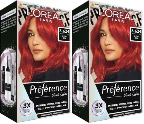 L'Oréal Paris Intenso Tinte de Pelo de Larga Duración, Hasta 8 Semanas de Brillo y Color Intenso, Rojo Brillante 8.624, 1 Unidad (Paquete de 2)