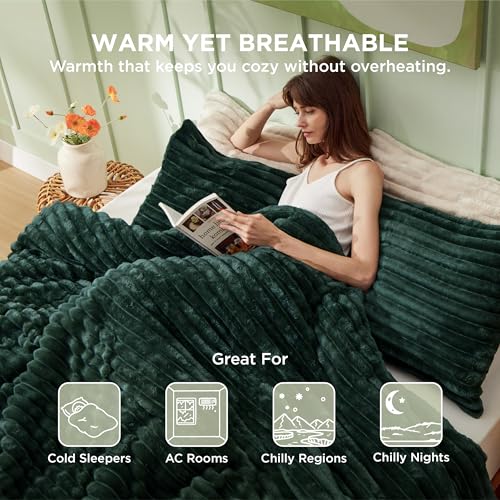 Image of Bedsure Queen Fluffy Comforter Set - GentleSoft 3 Pieces Luxury Fleece Bed Emerald Bedding, Cozy Room Decor Aesthetic, 1 Queen Bed Comforter (90 inchx90 inch) and 2 Pillowcases (20 inchx26 inch)
