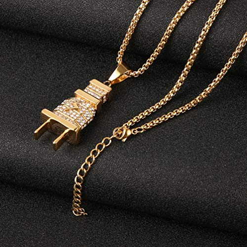 AsAlways Plug Necklace for Men Rapper Stainless Steel 18K Gold Plated Cubic Zirconia Hip Hop Pendant Necklace Jewelry Gift4