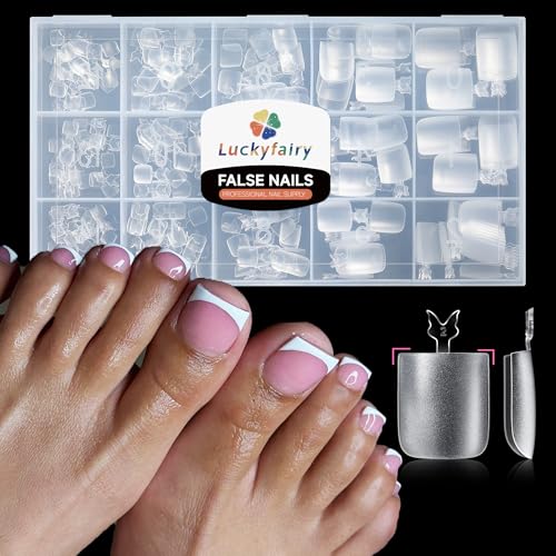 Image of Luckyfairy Square Toe Nail Tips, 504Pcs 15 Sizes Full Cover Press On Toenails for Women, Long Wider Pre-etched Double Matte Fake Toenails for Big Toe Nail Extensions Home DIY Salon Soak Off