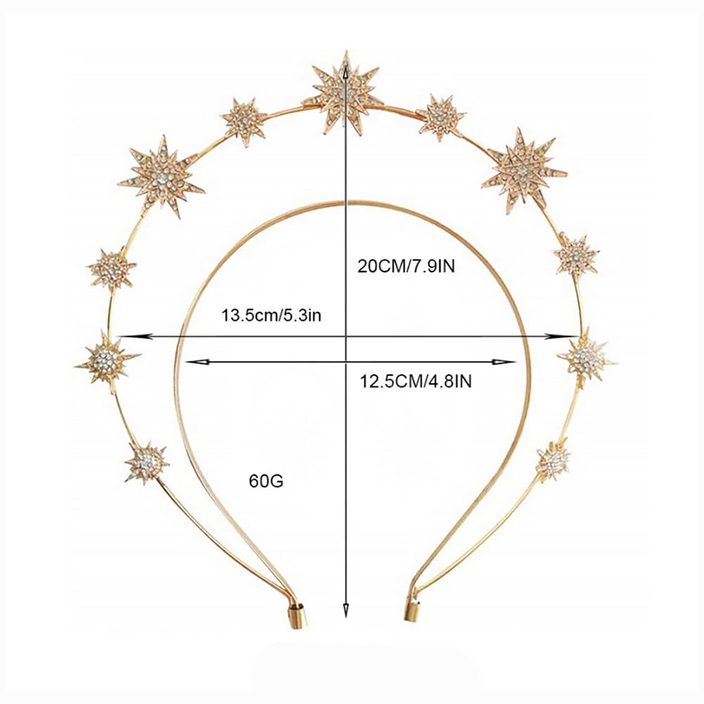 1 Pezzo Cerchietto per Capelli con Strass a Forma di Stella, Cerchietto Sole Oro Cerchietto con Stella Luccicante Carnival per Donne e Ragazze, Sole Luna Stelle Costume