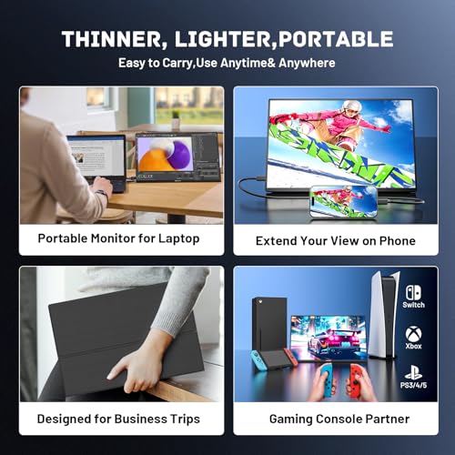 Image of Kinhank 16'' 2.5K Portable Screen 144HZ,2560 * 1600 QHD IPS HDR Travel Monitor,USB C HDMI Portable Gaming Display,Second External Monitor for Laptop PC MAC Phone PS4 /5 Xbox Switch(K16)