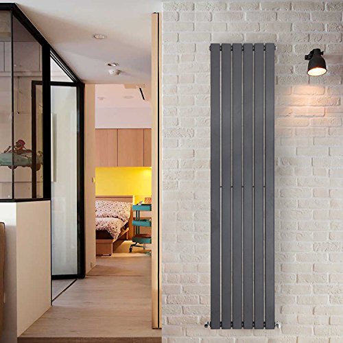 NRG Designer Anthracite 1600x408mm Flat Panel Single Column Radiator Vertical Bathroom Central Heating + Free Angled Valves