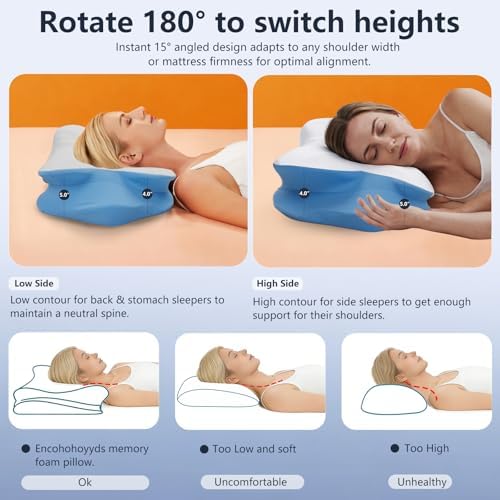 Ecohohoyyds Ergonomic Cervical Neck Pillow: Memory Foam Support Pillows for Side Back Stomach Sleepers with Breathable Cooling Pillowcase and Dual-Height Zones - 5