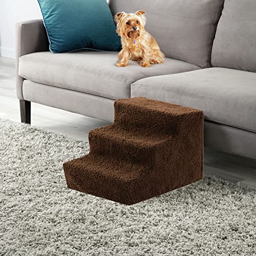 Etna 3 Step Dog Stairs - Indoor/Outdoor Dog Ramp Pet Step, Removable Brown Cover, Small Dog Steps Hold Up To 40 Pounds #TOP3