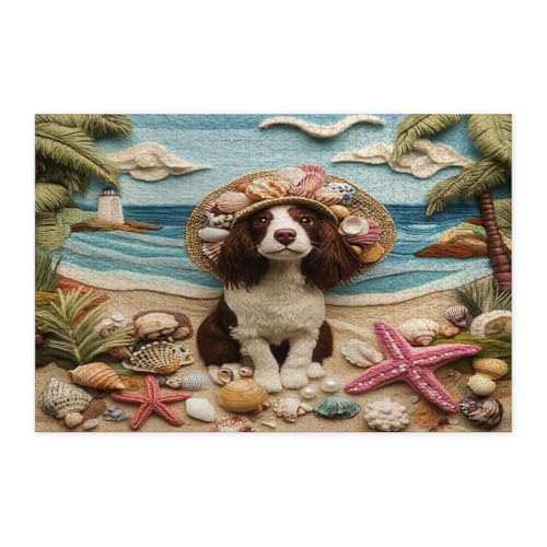 Puzzle de madera de 1000 piezas con estampado tropical Springer Spaniel para relajación