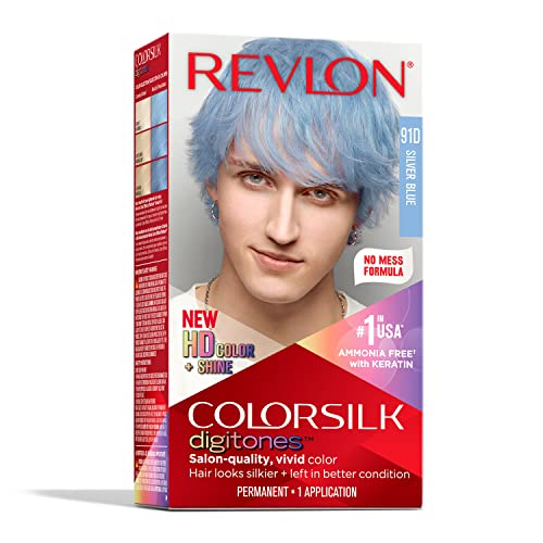 Revlon ColorSilk Digitones Permanent Hair Color with Keratin, 91D Silver Blue, 1 Count