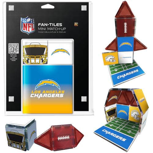 CreateOn Los Angeles Chargers NFL Fan-Tiles Magnetic Match-Up Tiles | 17-Piece Building Set for Kids & Adults | Officially Licensed NFL Team Collectibles | Build, Play & Display (All Teams Available)