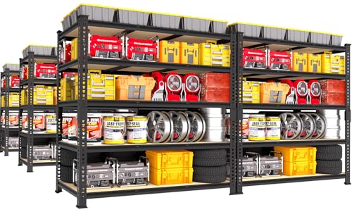 Image of PrimeZone Heavy Duty Garage Storage Shelves - 48 inch W X 24 inch D X 72 inch H Adjustable Metal Shelving Unit, 5 Tier Industrial Shelves for Storage Standing Utility Rack for Warehouse, Basement, Black, 6 Pack