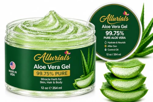 Allurials Aloe Vera Gel from USA's Freshly Cut Pure Organic Aloe, 12 Oz