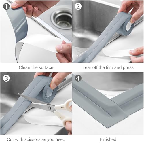 Image of 3 Rolls 1.5 Inch Caulk Tape Self Adhesive Toilet Caulking Strip Bathroom Sealing Caulk Strip Peel and Stick Bathtub Caulking Tape, 10.5 Feet Each Roll (Grey)
