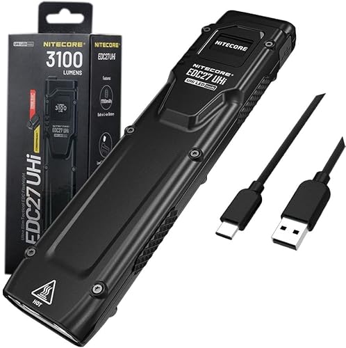 Nitecore EDC27 UHi Ultra Slim EDC Flashlight -3100 Lumens w/Eco-Sensa USB-C Charging Cable Included