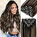 Loxxy 16 Inch 120g Hair Extensions Clip in Double Weft Human Hair Thick Silky Straight Clip in Brazilian Remy Hair Full Head Rooted Dark Brown to Chestnut Brown Highlight Dark Brown R#2-2/6
