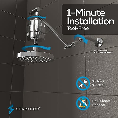 Image of SparkPod Filtered Shower Head & 11 inch Shower Arm, 6 inch Round, Polished Chrome
