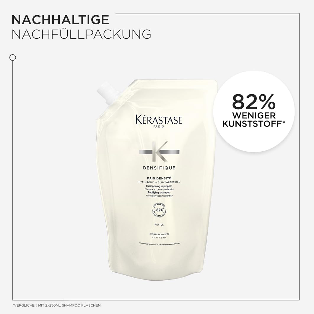 Kérastase Densifique Bain Densité Nachfüllset, Haarbad bei dünnem und dünner werdendem Haar, Enthält: Densifique Bain Densité 500 ml im Pumpspender sowie 500-ml-Nachfüllpackung