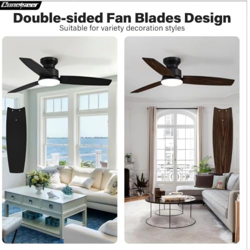 42" Conciseer Flush Mount Ceiling Fan w/ Light & Remote (Black) - image 7