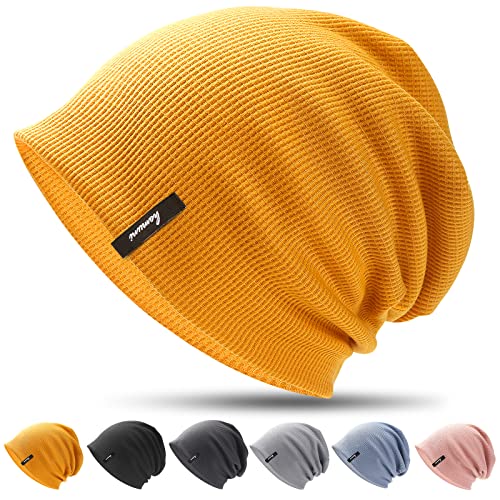 Bonnet Slouch classique pour homme et femme, bonnet en jersey léger pour le printemps, l'automne et l'hiver, jaune, Taille unique Cover