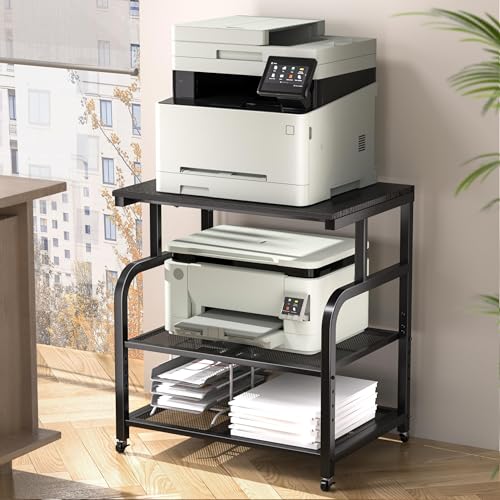 niffgaff Mobile Printer Stand with Large Desktop - 3 Tier Shelf, 24.4 Inch Height, Wooden Organizer...