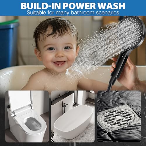 Image of Shower Head,12 inch High Pressure Shower Combo,Rainfall Shower System with Handheld Spray,All Metal 3-Way Diverter & 6ft Hose,Anti-Clog Nozzles,Easy to Install in Bathrooms-Black