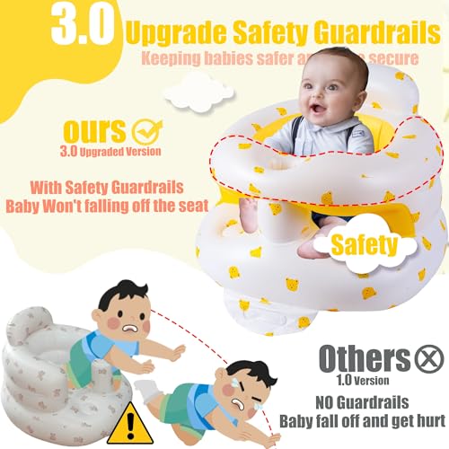Image of Upgraded Inflatable Baby Seat for 3-36 Months, Baby Chair Sit Me Up Floor Seat - Clip to Table Leg. No Tipping. + Front Guard Anti-Tip, Back Support for Infants Learning to Sit Up + Built-in Air Pump