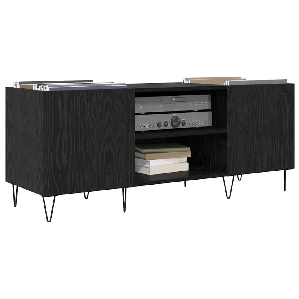 Armario para discos de vinilo negro efecto roble 121 x 38 x 48 cm con espacio de almacenamiento para sala de estar, medios, TV, alta fidelidad, CD, DVD, gestión de cables, estantería