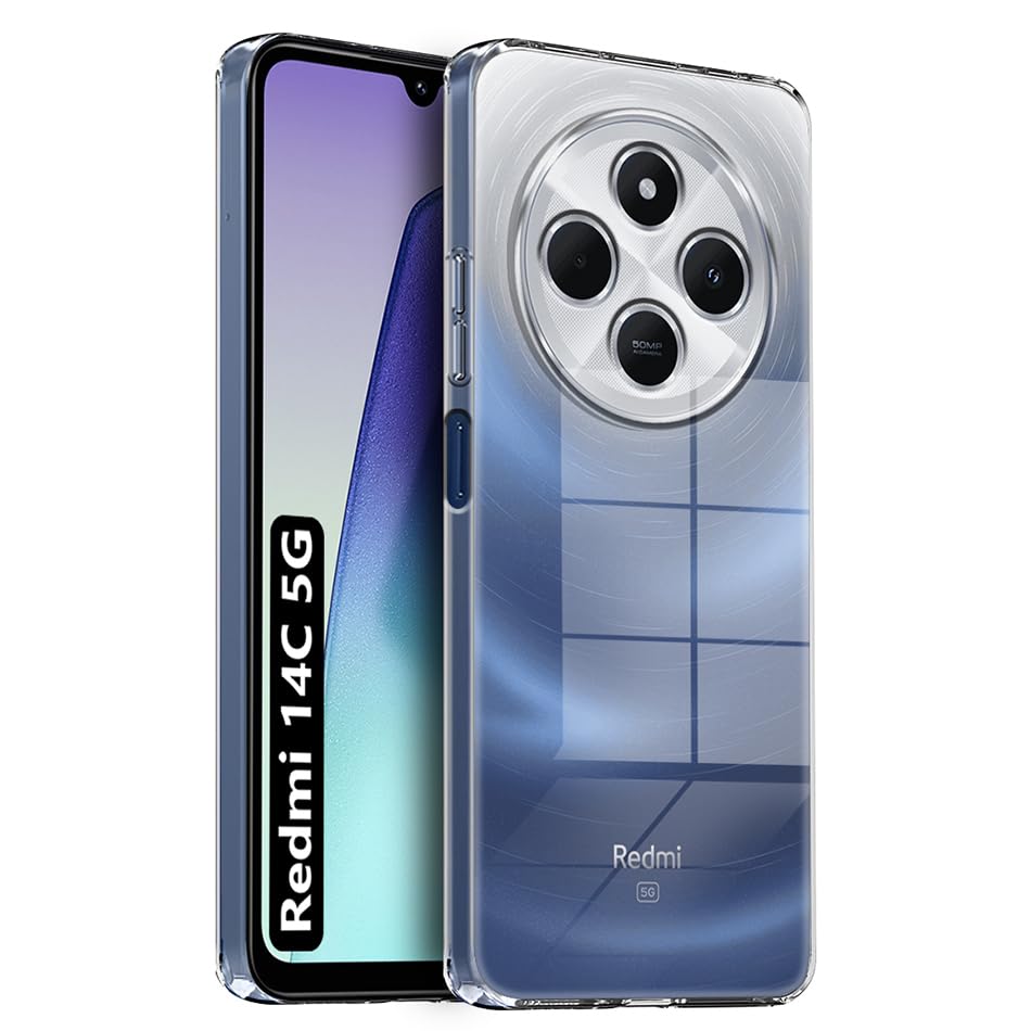 Image of Fashionury Crystal Clear Case for Redmi 14C 5G | Yellowing Resistance | Transparent TPU Silicone | Raised Camera Lips | Slim Transparent Cover