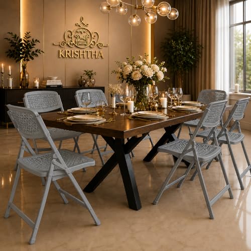 Image of Folding Metal Chair with Nylon Seat and Backrest for Home /Kitchen /Study Chair and Restaurant /Outdoor Chair (Grey)