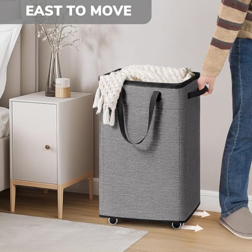 Image of Goodpick 75L Rolling Laundry Basket, Large Laundry Hamper with Handles and Removable Wash Bag, Space Saving for Laundry Room, Light Grey