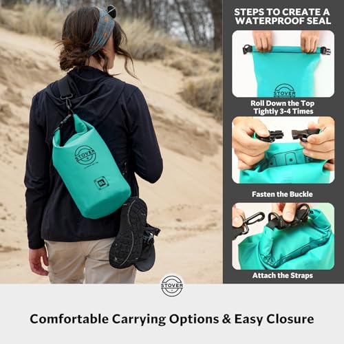 Image of STOVER 5 /10 /25 /30 /40L Waterproof Dry Bag, Small Lightweight Roll Top Dry Bag Backpack w /Waterproof Phone Case, Kayaking, Travel, Hiking, Fishing, Tubing, Camping, the Beach, Men /Women (Teal)