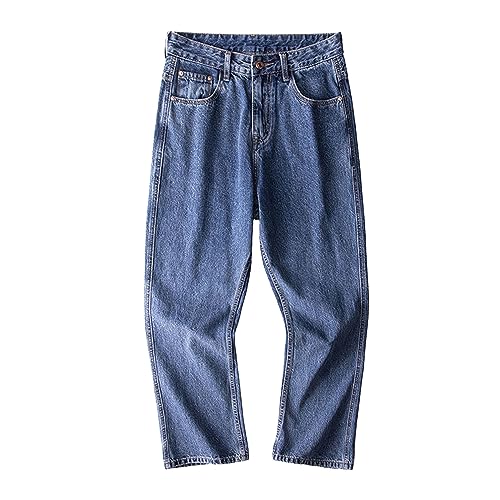 Men's Loose-Fit Straight Leg Jean Regular Fit Relaxed Denim Pants Classic 5-Pocket Streetwear Trouser (35,Blue)