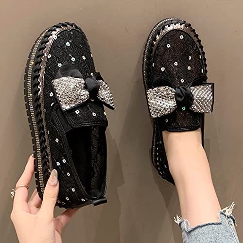 Image of BlackeEight Women's Platform Rhinestones Glitter Sneakers w /Cute Bow