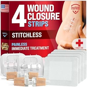 Emergency Wound Closure Strips – 4pk – 2 Types Laceration Closure Kit – Stitchless & Easy to Use – Butterfly Bandages