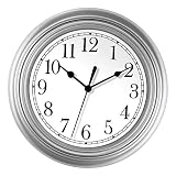 Foxtop Silver Wall Clock Non-Ticking 9 inch Wall Clock Silent Battery Operated Round Quartz Small Cl