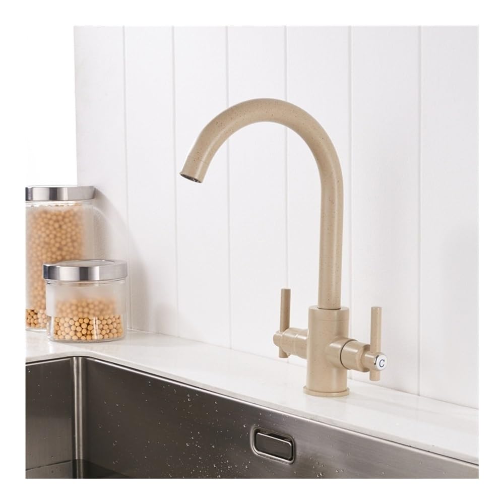 Kitchen Faucets Double Hands Round Bathroom Sinks Taps Mix Water Tap XT-16(Beige)