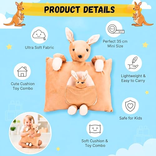 Image of Tickles Kangaroo Cushion Stuffed Soft Plush Toy for Kids Boys & Girls (Size: 35 cm Color: Brown 35 cm)