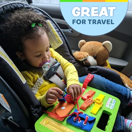 image for Buckle Toys Green Busy Board for 1 Year Old Toddlers Travel Essentials