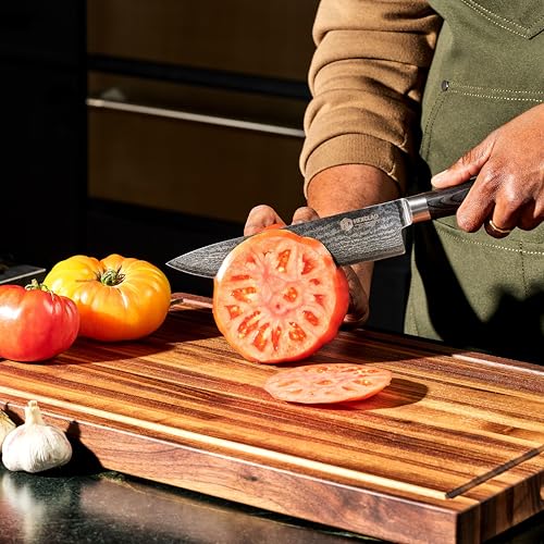 Image of HexClad 6-Piece Espresso Damascus Knife Set, 67-Layer Japanese Damascus Stainless Steel Blades, 60 HRC, Made with the 3-Step Honbazuke Method, Pakkawood Handles, 12-Degree Edge