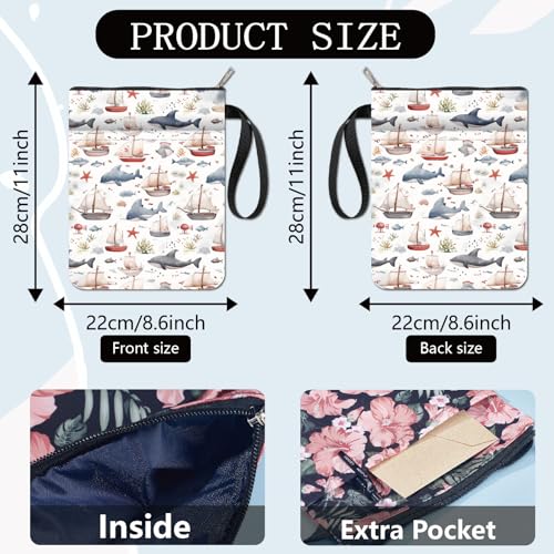CRASPIRE Sailboat Book Sleeve Marine Animals Book Protector Whales Book Covers for Paperbacks Washable Fabric Cloth Book Cover with Zipper and Extra Sleeve Pocket for Book Lovers Classmate Gifts - Image 2