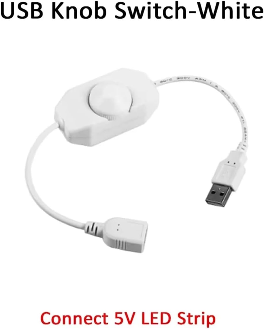 LED Knob Dimmer USB Switch 5V USB 12V 24V DC LED Dimmer Series Dimmer Switch ON OFF Suitable for single color LED light strips(USB Knob White)