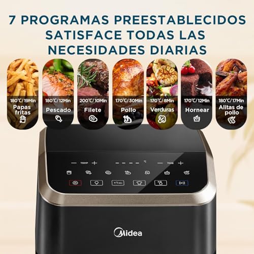 Miniatura 4 de Midea Freidora De Aire 5l, Air Fryer Con Ventana Easy-View Y Luz, Tecnología Heatxpress, 90 Menos De Aceite, Ahorro De Energía Y Tiempo Con 7 Ajustes Preestablecidos, Control Táctil, 1600w
