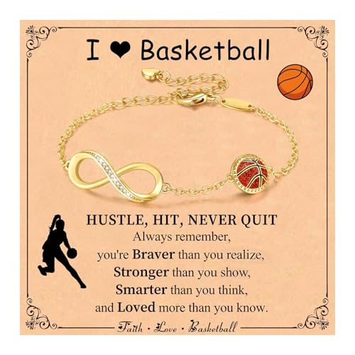 Image of Softball /Volleyball /Soccer /Basketball Bracelet for Girls Teen Women,14K Gold Plated Infinity Charm Link Bracelet Sports Accessories Jewelry Gifts for Lovers Players Team Coach