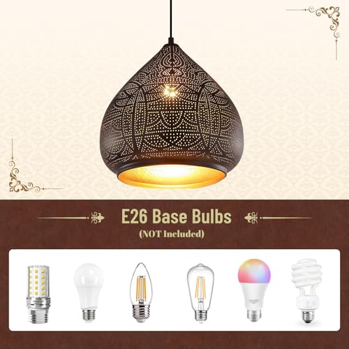 Image of 2-Pack Moroccan Pendant Light Fixture Vintage Black Hanging Lamp
