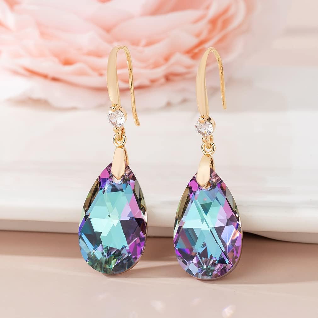 Austrian Crystal Teardrop Dangle Drop Earrings for Women 14K Gold Plated Hook Earring Hypoallergenic Jewelry Gifts for Women Girls - Image 3
